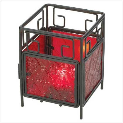 Red Glass Square Candleholder Style 37610
