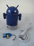 Android Robot Style USB Rechargeable FM/MP3 Player w/ Stereo Speaker, Micro SD & TF Card input, 3.5mm headphone; Color : Blue With 4GB TF Flash Memory Card and USB SD Card Reader / Writer