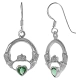 Tressa Sterling Silver .925 Stamp Celtic Claddagh Green Heart Cut Cubic Zirconia Earrings