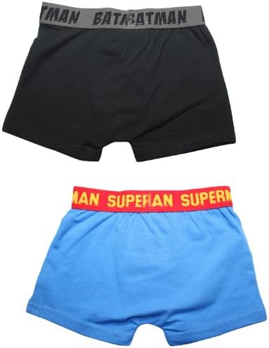 (Pack of 2) Boys Comfortable Fit Boxer Shorts: Superman & Batman 2-3 Black & Blue