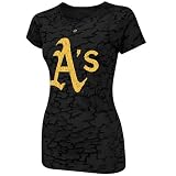 MLB Women's Oakland Athletics Pure Victory Short Sleeve Raw Cut Crew Neck Tee (Black Camo, Medium)