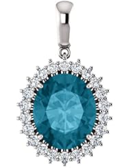 14K White Gold 12.00x10.00mm Oval Cut London Blue Topaz and Diamond Pendant -- LIFETIME WARRANTY
