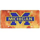 Michigan Wolverines Flames Mirrored Logo License Plate