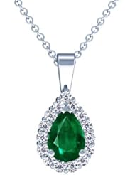 18K White Gold Pear Cut Emerald And Round Diamond Pendant (GIA Certificate)