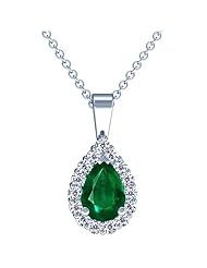 14K White Gold Pear Cut Emerald And Round Diamond Pendant (GIA Certificate)
