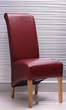 RED LEATHER DINING CHAIRS WITH OAK LEGS - X 6 . QTY. SIX