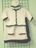 Cpk601bk, Any One Looking for a Gift for Little Girl, Please Look At the Following, Knitted on Hand Knitting Machine Baby Pink Cotton, Trimmed By Hand Crochet Dark Brown Chenille, Cardigan, Pant, Hat Set and Matching Blanket.