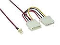 Lüfter-Adapterkabel, 4pin St. an 3pin St. + 4pin Bu, 15cm