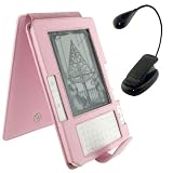 Pink Full Genuine Leather Flip Case and Book Light for Amazon Kinde 2 (Old Version) E-Reader Reading Device (Kindle NOT Included)