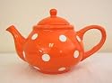 Ronnie's Terramoto Ceramic, Teapot 6 Cup, White Polka Dots on Orange Base
