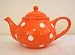 Ronnie's Terramoto Ceramic, Teapot 6 Cup, White Polka Dots on Orange Base