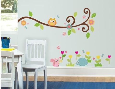 RRRLJL Nursery Removable Vinyl DIY Cute Owl Scroll Tree Branch and Flower Wall Art Decal Sticker Decor for Baby Kids Room