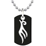 Sleek and Spellbinding: Titanium Gunmetal Finish Dog Tag Pendant with Tribal-style Bird Tattoo on a Steel Ball Chain