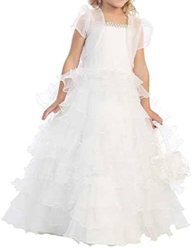 Rosa Renata Organza Tiered Wedding Flower Gril Dress With Jacket 0161,Size 12,White