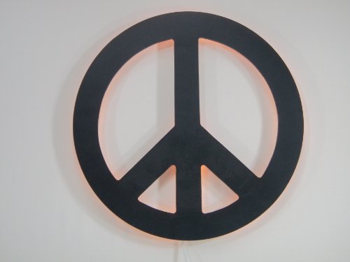 Peace Sign Wall Art, Backlit, Wood Construction, Deep Black Finish, Handmade in the USA