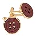 Gold plated cufflinks with brown leather button accents with presentation box