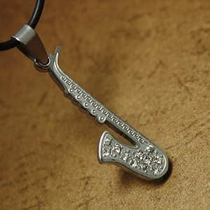 Sax Musical Instrument Pendant on a Stainless Steel Saxophones Necklace on Leather Cordb J1173