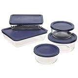 Pyrex 6021224 Storage 10-Piece Set, Clear with Blue Lids
