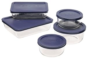 Pyrex Storage 10-Piece Set, Clear with Blue Lids