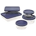 Pyrex 6021224 Storage 10-Piece Set, Clear with Blue Lids