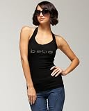 bebe V Neck Logo Halter