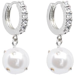 Tiffany Pearl Drop Clear Crystal Hoop Earrings