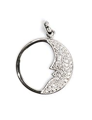 Sterling Silver Moon Face Clear CZ Pendant Beautiful Charm Pure 925 New 24mm with 1.2mm Rope Chain