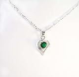 Birthstone May Emerald Heart Crystal Sterling Silver Necklace, 18