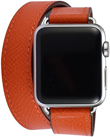 Apple Watch Band Series 1/Series 2,Bandkin Double Tour Leather Watch Band and Double Loop Strap with Classic Metal Buckle for iWatch(38mm Orange)
