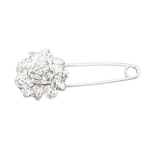 Housweety 10 Silver Plated Flower Safety Pins Brooches 5.7x2.4cm