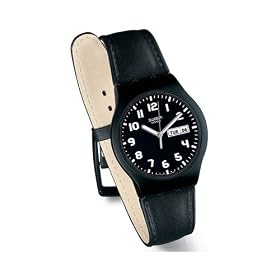 Swatch Unisex Regisseur Black Dial and Leather Strap Watch