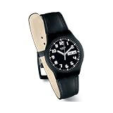 Swatch Unisex Regisseur Black Dial and Leather Strap Watch