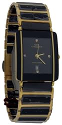 Mens 18K Tungsten Oniss Swiss Movement Tungsten Black with Yellow Gold Trim Genuine Diamonds Sapphire Watch