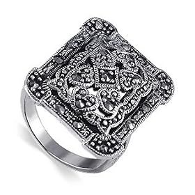 Filigree Marcasite 925 Sterling Silver Band Ring Size 9 by .925 Sterling Silver Band Marcasite Mother of Pearl Ring