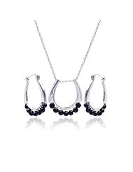 Nickel Free Sterling Silver Pendant & Earring Sets Black CZ Set