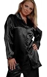 Intimo Women's 100% Silk Pajama Set, Black, Medium
