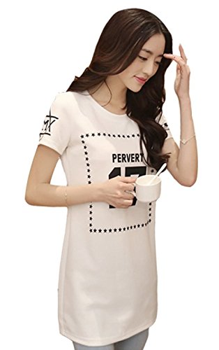 【ARINCO】 ロゴ 17 カジュアル ロング丈 半袖 Tシャツ レディース ホワイト 選べる サイズ S M L XL XXL XXXL