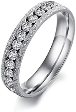 FR Couples Matching Stainless Steel Wedding Rings Set Matte Single Circle CZ Inlay Ring for Women,Size 8