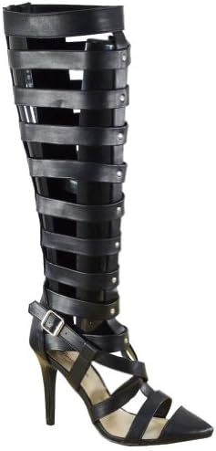 Breckelle Women's Nataly-22 Gladiator Knee High Stiletto Heel, Black, 8 M US