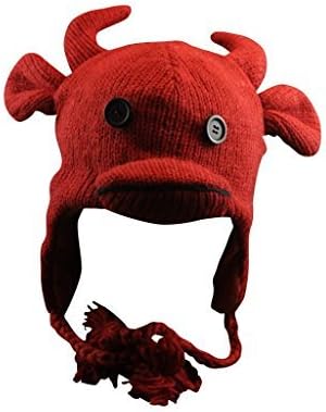 RED BULL Mohawk Sport 100% Wool Animal Hat RED BULL Fleece Lined Beanie Ski Cap