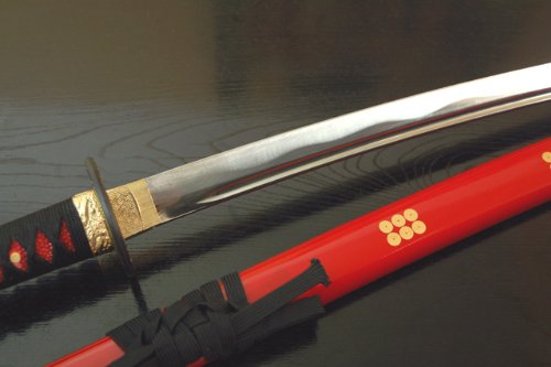 美術刀剣-模造刀　朱鞘六文銭『真田幸村』拵え