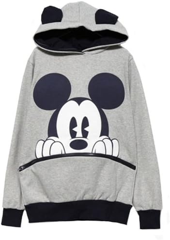 Amion Long Sleeve Mickey Hooded Sweatshirt [A6620],Mediun,Grey
