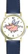 Angel Pig or Flying Pig with Wings Animal - WATCHBUDDY&reg; DELUXE TWO-TONE THEME WATCH - Arabic Numbers - Blue Leather Strap-Size-Women's Size-Small