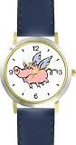 Angel Pig or Flying Pig with Wings Animal - WATCHBUDDY&reg; DELUXE TWO-TONE THEME WATCH - Arabic Numbers - Blue Leather Strap-Size-Large ( Men's Size or Jumbo Women's Size )