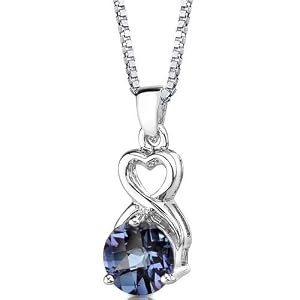 Magical Romance: Sterling Silver Round Shape Checkerboard Cut Alexandrite Pendant with 18 inch Silver Necklace and Free Shipping