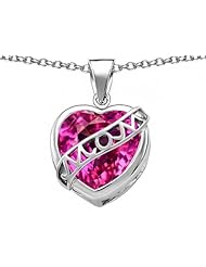 Original Star K (tm) Large Love Mom Mother Pendant with 15mm Heart Shape Created Pink Sapphire in 925 Sterling Silver