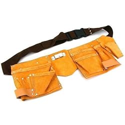 10 Pocket Leather Tool Belt Carpenter Construction 19"