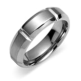 Beveled Edge Notched 7mm Comfort Fit Mens Tungsten Carbide Wedding Band Ring Size 12
