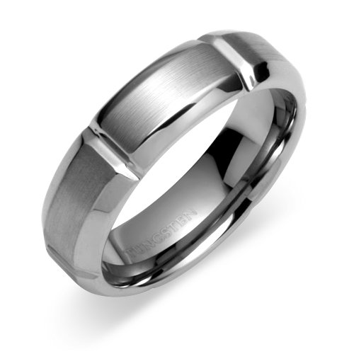 Beveled Edge Notched 7mm Comfort Fit Mens Tungsten Carbide Wedding Band Ring Size 12