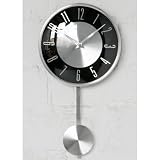 NEW RETRO BLACK AND SILVER PENDULUM WALL CLOCK